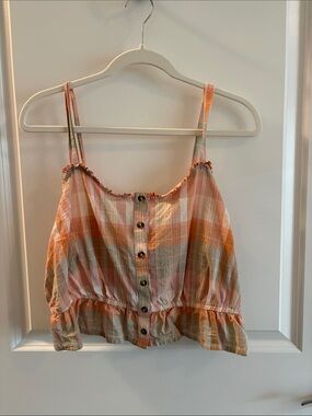 Lucky Brand Plaid Button Up Cropped Tank